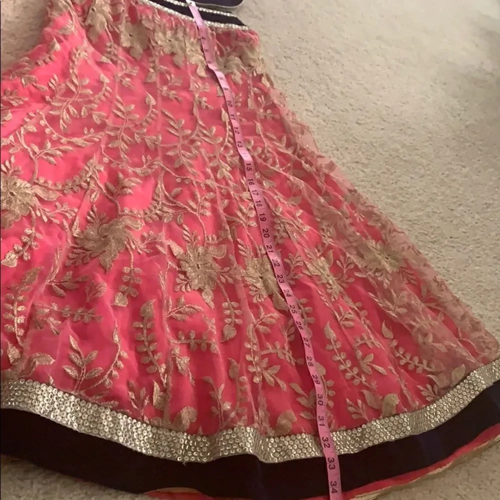 Pink velvet top two piece Indian lehnga dupatta